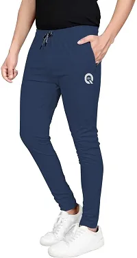 Stylish Navy Blue Cotton Spandex Solid Regular Track Pants For Men-thumb2