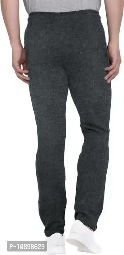 Stylish Grey Cotton Blend Solid Regular Track Pants For Men-thumb2