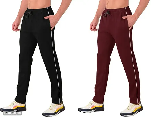 Stylish Multicoloured Cotton Blend Solid Regular Track Pants For Men Pack Of 2-thumb3