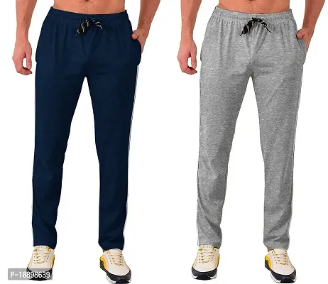 Stylish Multicoloured Cotton Blend Solid Regular Track Pants For Men Pack Of 2