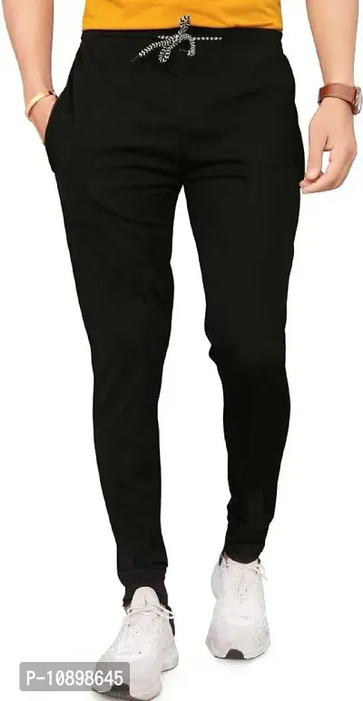 Stylish Black Polyester Solid Regular Track Pants For Men-thumb0