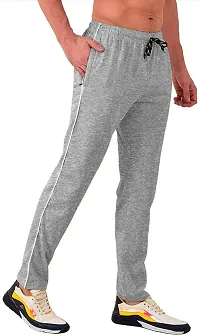 Stylish Grey Cotton Solid Regular Track Pants For Men-thumb2