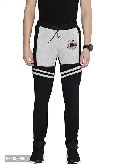 Stylish Black Cotton Blend Colourblocked Regular Track Pants For Men