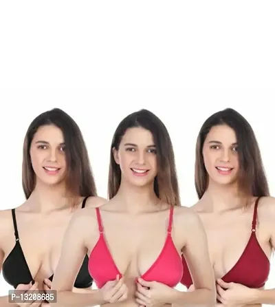 Bra Front Open Bra Pack of 3 Red, Maroon and Black Color