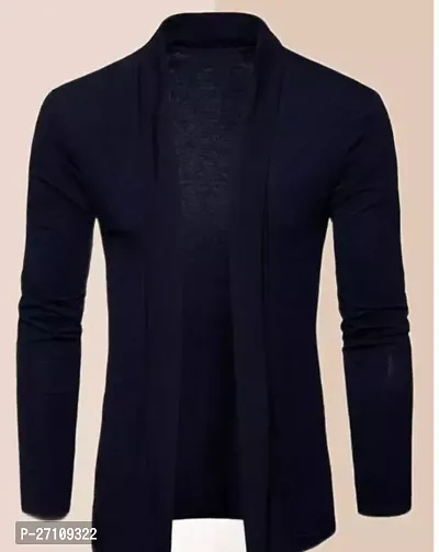 Stylish Black Cotton Blend Solid Long Sleeves Shrug For Men-thumb0