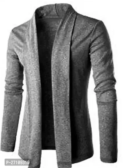 Stylish Grey Cotton Blend Solid Long Sleeves Shrug For Men-thumb0