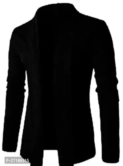 Stylish Black Cotton Blend Solid Long Sleeves Shrug For Men