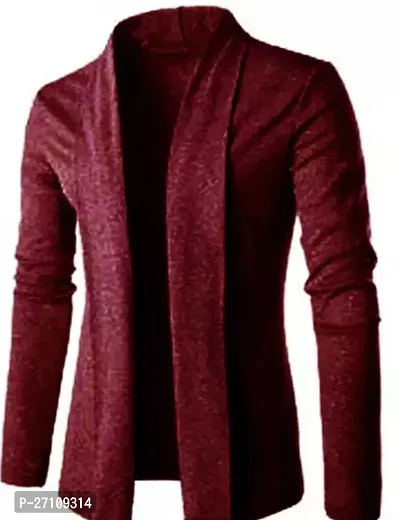 Stylish Maroon Cotton Blend Solid Long Sleeves Shrug For Men