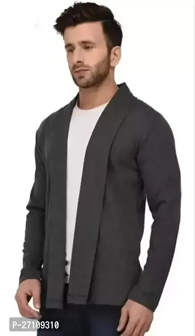 Stylish Grey Cotton Blend Solid Long Sleeves Shrug For Men-thumb0