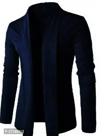 Stylish Navy Blue Cotton Blend Solid Long Sleeves Shrug For Men