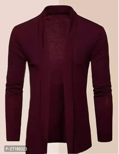 Stylish Maroon Cotton Blend Solid Long Sleeves Shrug For Men-thumb0