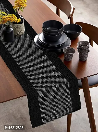 Alef Dining Table1 Runner Machine Washable (13x72 inch) (Black  White)