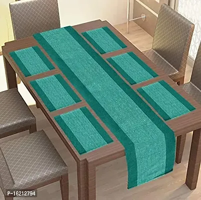 Alef Dining Table Mats 6 Piece with 1 Runner Machine (Aqua  White)