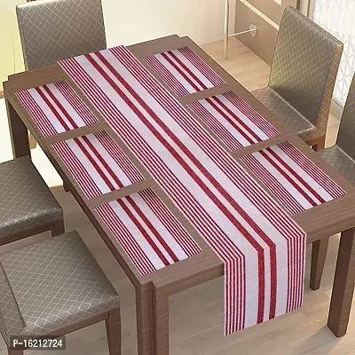 Alef Dining Table Mats 6 Piece with 1 Runner Machine (Red  White)-thumb0