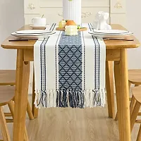 ALEF ? Table Runner, Table Runner Vintage Woven Cotton Linen Table Decorations with Tassel for Dining Party Holiday (Black)-thumb4