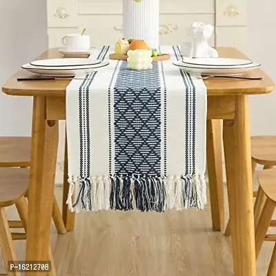 ALEF ? Table Runner, Table Runner Vintage Woven Cotton Linen Table Decorations with Tassel for Dining Party Holiday (Black)-thumb5
