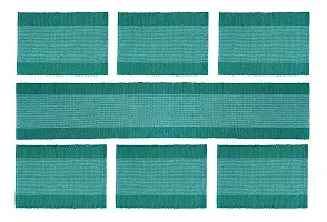 Alef Dining Cotton 6 Pieces Table Place Mats with Runner Combo Set (Sea Green)-thumb1