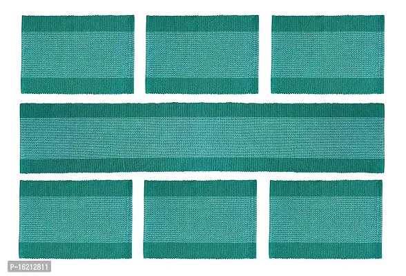 Alef Dining Cotton 6 Pieces Table Place Mats with Runner Combo Set (Sea Green)-thumb2