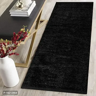 Alef Modern Rug (Polyester and Polyester Blend) (22X48 inch, Black)