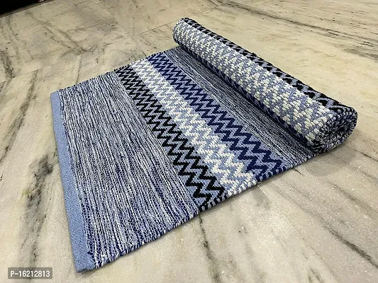 Alef Cotton Carpet (2x5 Feet) for Living Room, Bedroom, Bedside Runner, Guest Room - (Blue')-thumb5