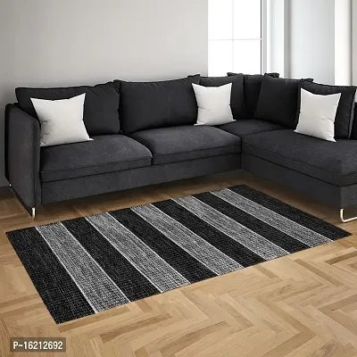 Alef Cotton Carpet (2x5 Feet) for Living Room, Bedroom, Bedside Runner, Guest Room - (Black.)