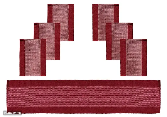 Alef Dining Table Mats 6 Piece with 1 Runner Machine (Maroon  White)-thumb2