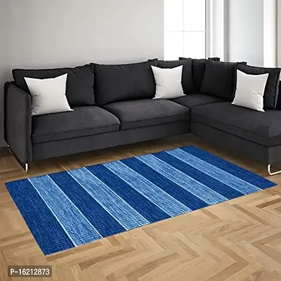 Alef Striped Traditional Runner (Blue, Cotton, Size- 2xf Feet)