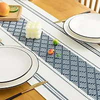 ALEF ? Table Runner, Table Runner Vintage Woven Cotton Linen Table Decorations with Tassel for Dining Party Holiday (Black)-thumb1