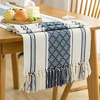 ALEF ? Table Runner, Table Runner Vintage Woven Cotton Linen Table Decorations with Tassel for Dining Party Holiday (Black)-thumb2