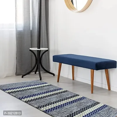 Alef Cotton Carpet (2x5 Feet) for Living Room, Bedroom, Bedside Runner, Guest Room - (Blue')-thumb3