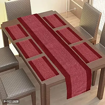 Alef Dining Table Mats 6 Piece with 1 Runner Machine (Maroon  White)