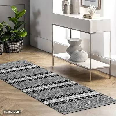 Alef Cotton Carpet (2x5 Feet) for Living Room, Bedroom, Bedside Runner, Guest Room - (Black')