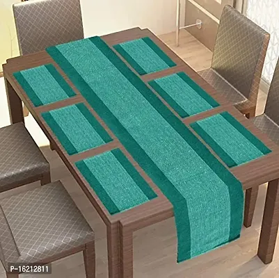 Alef Dining Cotton 6 Pieces Table Place Mats with Runner Combo Set (Sea Green)