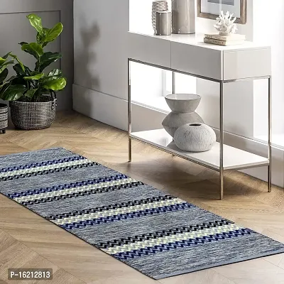 Alef Cotton Carpet (2x5 Feet) for Living Room, Bedroom, Bedside Runner, Guest Room - (Blue')