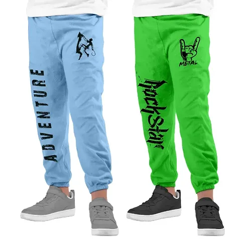 Kids Printed Track Pants for Boys  BLUE WITH GREEN-  (Pack of 2)