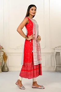 Elegant Red 2 Layered Inner Cotton And Outward Jacket Chanderi Kurti For Women-thumb1