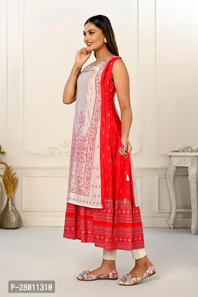 Elegant Red 2 Layered Inner Cotton And Outward Jacket Chanderi Kurti For Women-thumb3