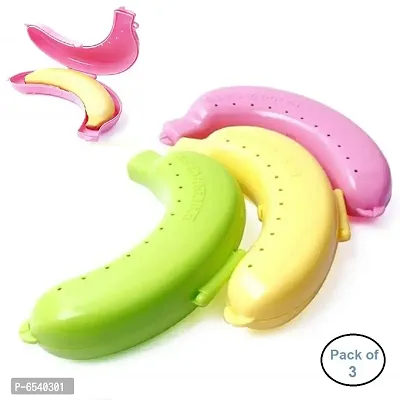 Plastic Banana Food Storage Container Banana Case Cover Box Banana Holder Pack of 3 - Multicolor