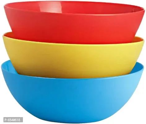 Microwave Safe Food Grade Plastic Solid Mixing Serving Pet Feeding Bowl set of 3 Pc - Multicolor