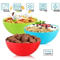 Microwave Safe Food Grade Plastic Solid Mixing Serving Pet Feeding Bowl set of 3 Pc - Multicolor-thumb1