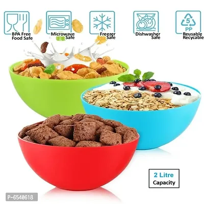 Microwave Safe Food Grade Plastic Solid Mixing Serving Pet Feeding Bowl set of 3 Pc - Multicolor-thumb2