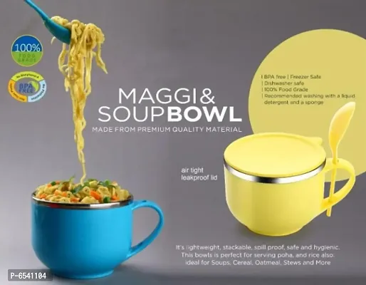 Stainless Steel Maggi Noodles and Soup Bowl with Spoon - Multicolor-thumb0