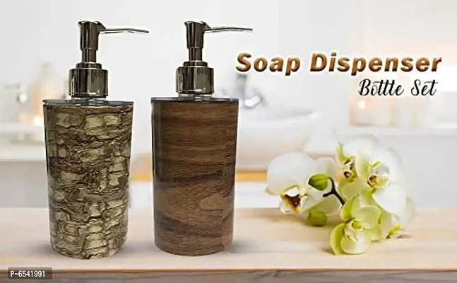 2 Piece Wooden Print Liquid Soap Shampoo Lotion Shower Gel Conditioner Dispenser Bottle Set-thumb5