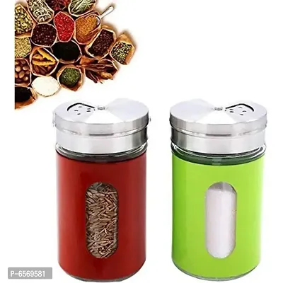 2 Piece Glass Salt and Pepper Sprinkler Shaker Container Combo Set for Kitchen Dinning Table - Multicolor-thumb0
