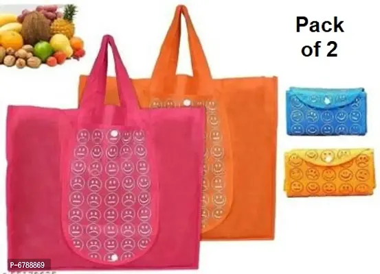 Multipurpose Foldable Reusable Smiley Printed Shopping Bag ndash; Set of 2-thumb0