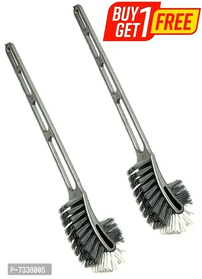 Toilet Cleaning Brush Double Sided Flexible Hockey Design Set of 2 Piece Grey Color