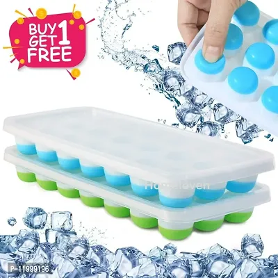 Ice Cube Mould Cavity Pop-Up Ice Cube Tray with Lid for Freezer 21 Cubes (Set of 2, Multicolor)-thumb0