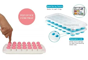 Ice Cube Mould Cavity Pop-Up Ice Cube Tray with Lid for Freezer 21 Cubes (Set of 2, Multicolor)-thumb1