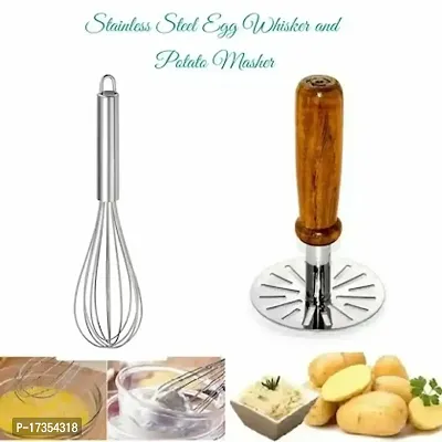 Stainless Steel Potato Masher and Egg Whisker Pav Bhaji Masher Egg Beater Kitchen Tool Set