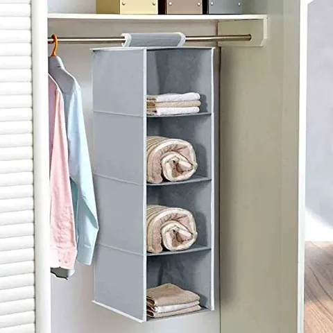 Home Decor Expert Closet Hanging Organizer, 4 Tier Closet Wardrobe Organizer Clothes Storage Non Woven Closet Cloth Organizer Pack of 1 (Grey)